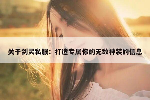 关于剑灵私服：打造专属你的无敌神装的信息